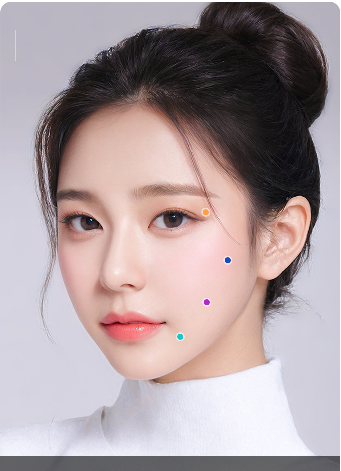 처진 볼살·팔자주름 등 고민 부위를 표시한 동안 미니리프팅 모델