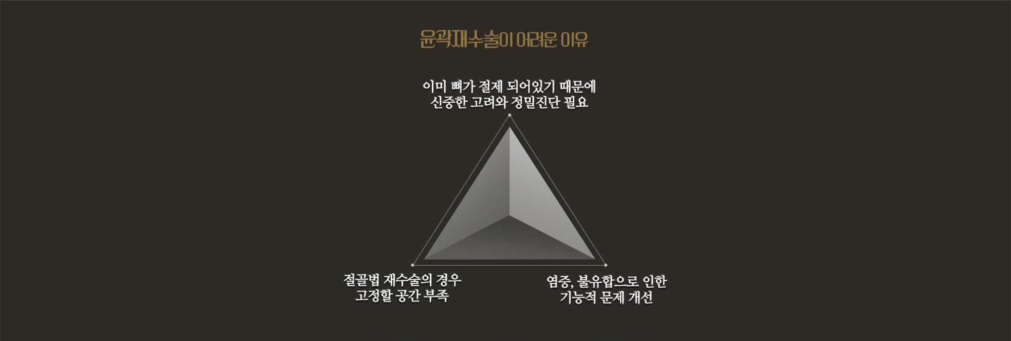 윤곽재수술이 어려운 이유 — 세 가지 난점 다이어그램